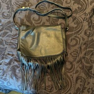 Browning Fringe Leather Crossbody Bag - Black